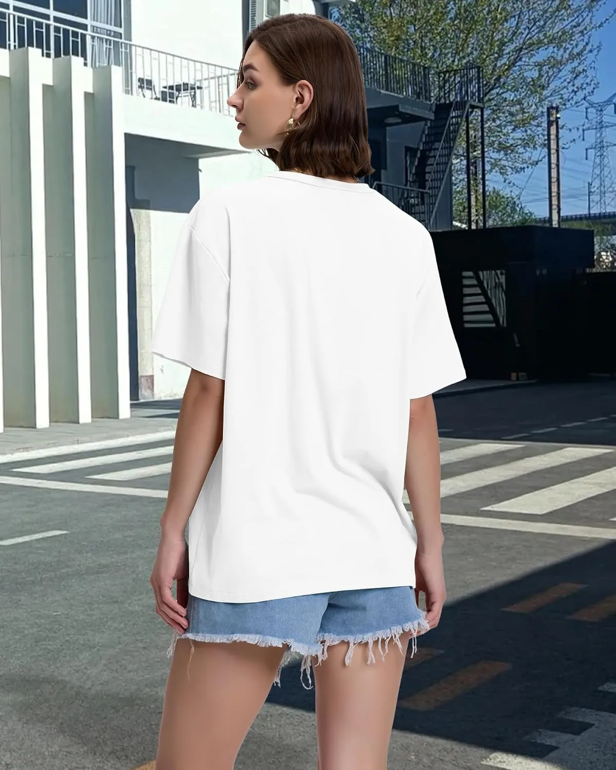 ADOREJOY Oversized Tshirts for Women V Neck Summer Short Sleeve Casual Loose Tunic Tees