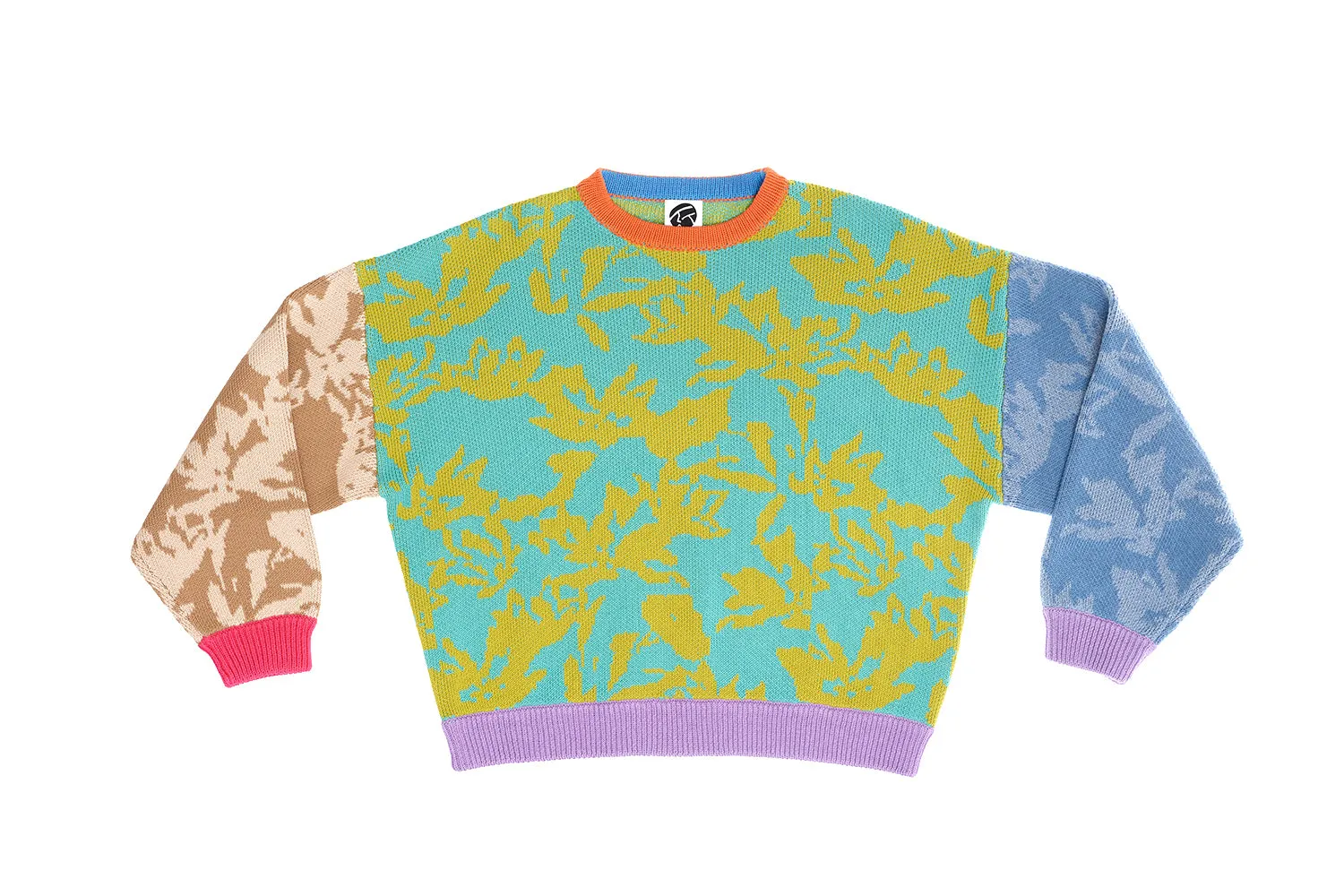 Bauhinia Cotton Pullover in Aqua Multi Jacquard