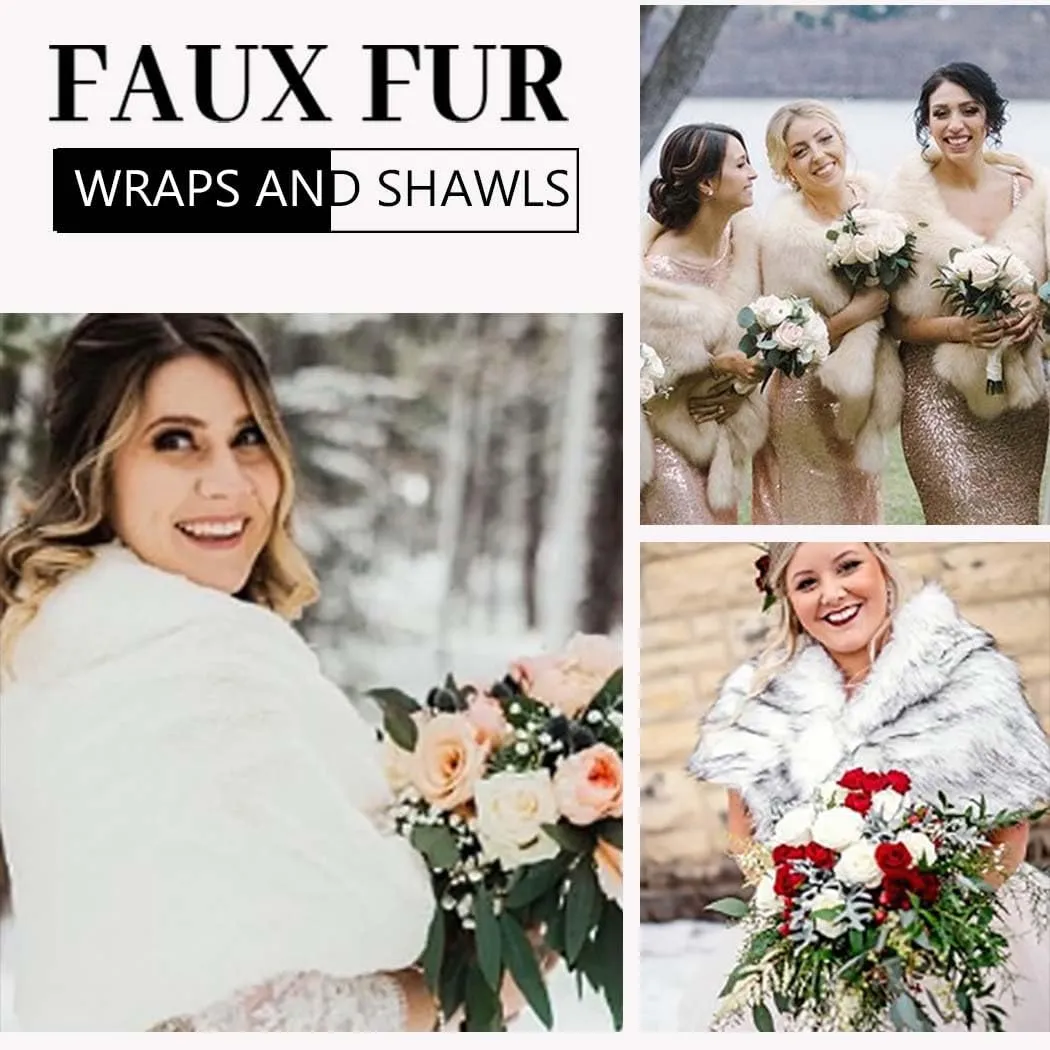 CanB Women's Faux Rabbit Fur Stole Winter Bridal Fur Wraps and Shawls Bride Wedding Fur Cape for Bridesmaids