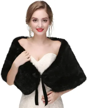 CanB Women's Faux Rabbit Fur Stole Winter Bridal Fur Wraps and Shawls Bride Wedding Fur Cape for Bridesmaids