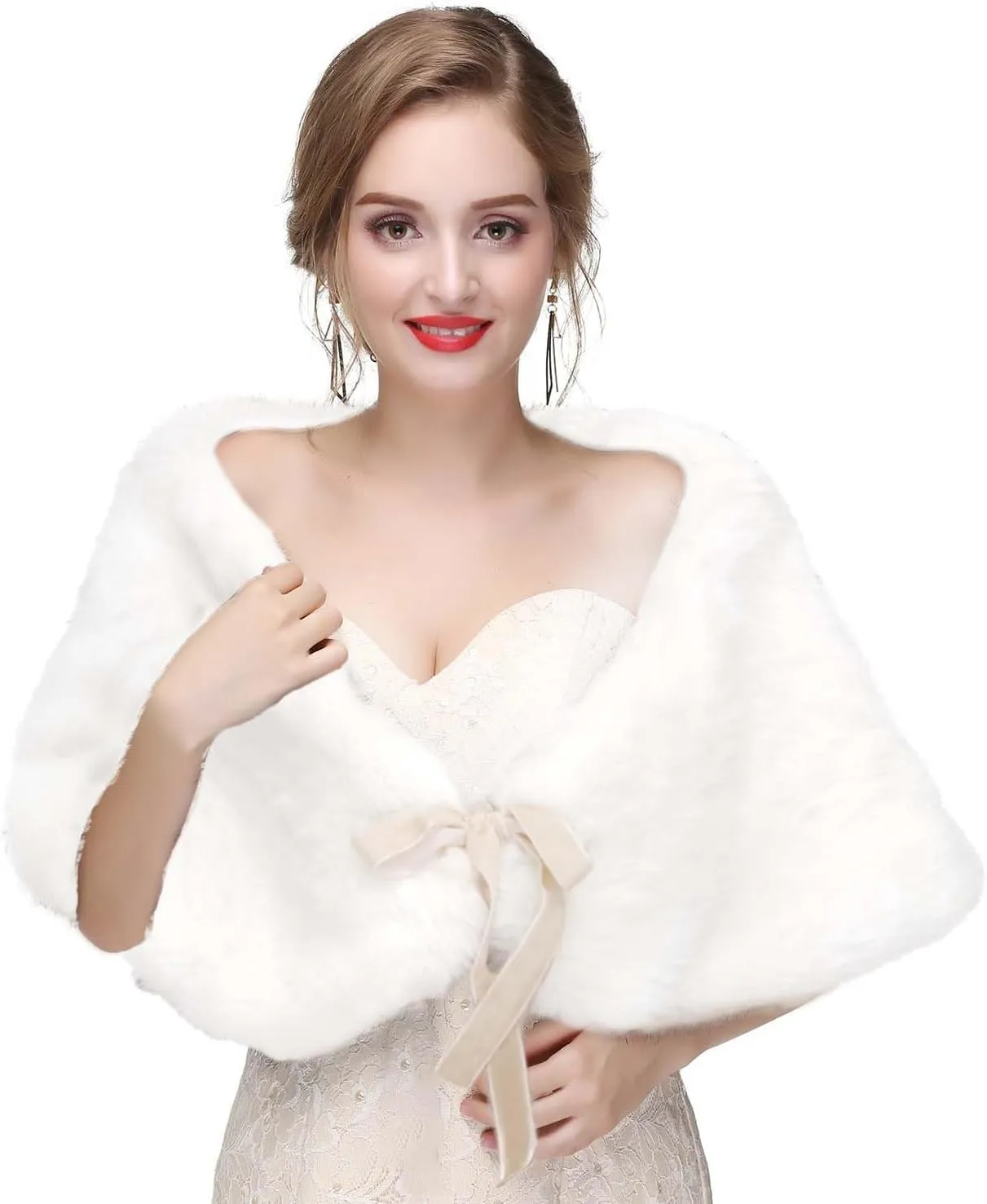 CanB Women's Faux Rabbit Fur Stole Winter Bridal Fur Wraps and Shawls Bride Wedding Fur Cape for Bridesmaids