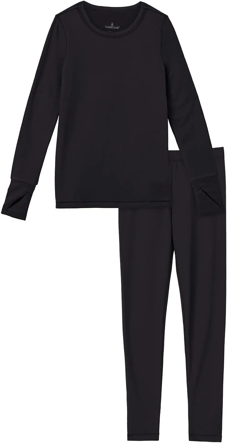 Cuddl Duds Girls Cold Weather Fleece-Lined Thermal Underwear 2-Piece Set - Kids Long Sleeve Top and Leggings Long Johns