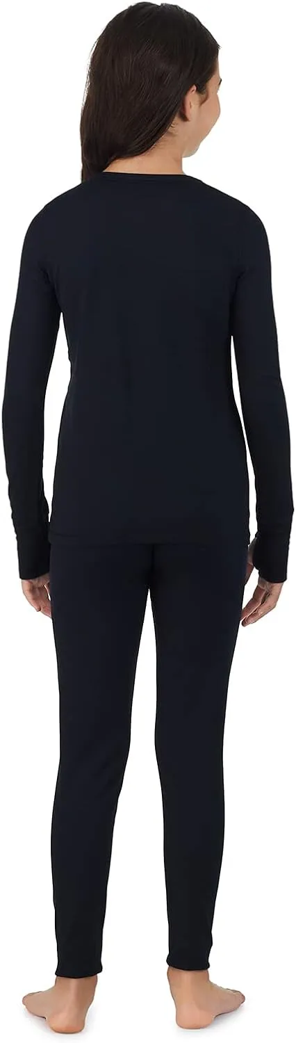 Cuddl Duds Girls Cold Weather Fleece-Lined Thermal Underwear 2-Piece Set - Kids Long Sleeve Top and Leggings Long Johns