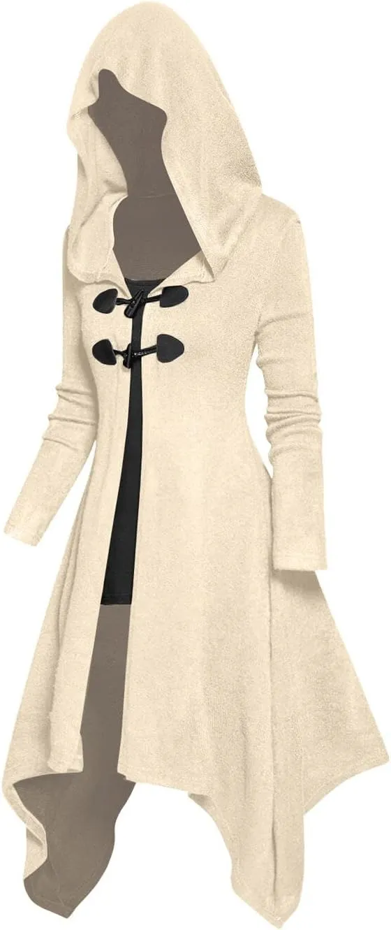 DRESSFO Women's 2024 Fall Open Front Hooded Knit Faux Twinset Cardigans Asymmetric Longline Horn Button 2 in 1 Top