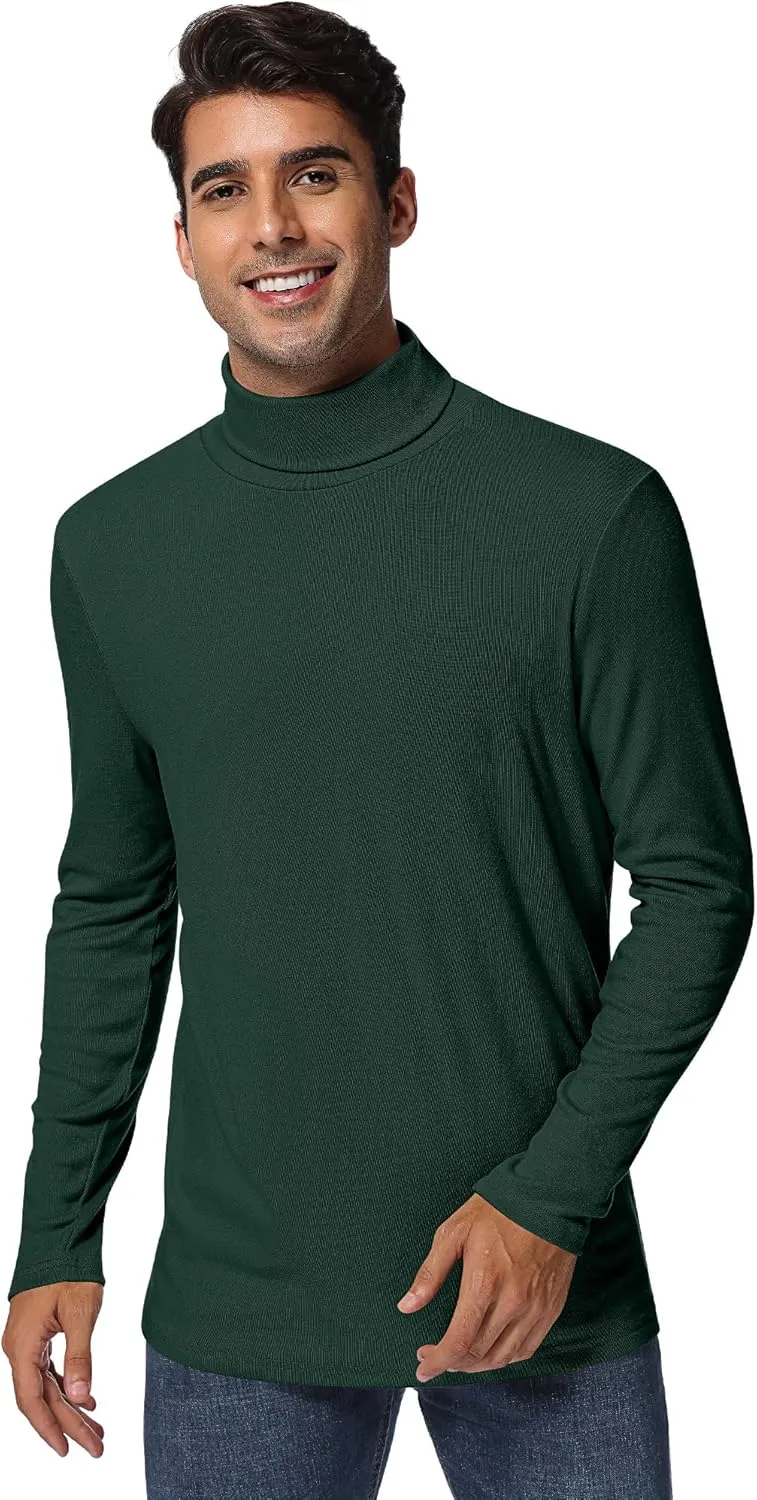 Ficerd 3 Pack Men's Turtleneck Shirts, Long Sleeve Cotton Pullover Sweaters Mock Neck Knitted T Shirt Basic Slim Fit Tee Tops