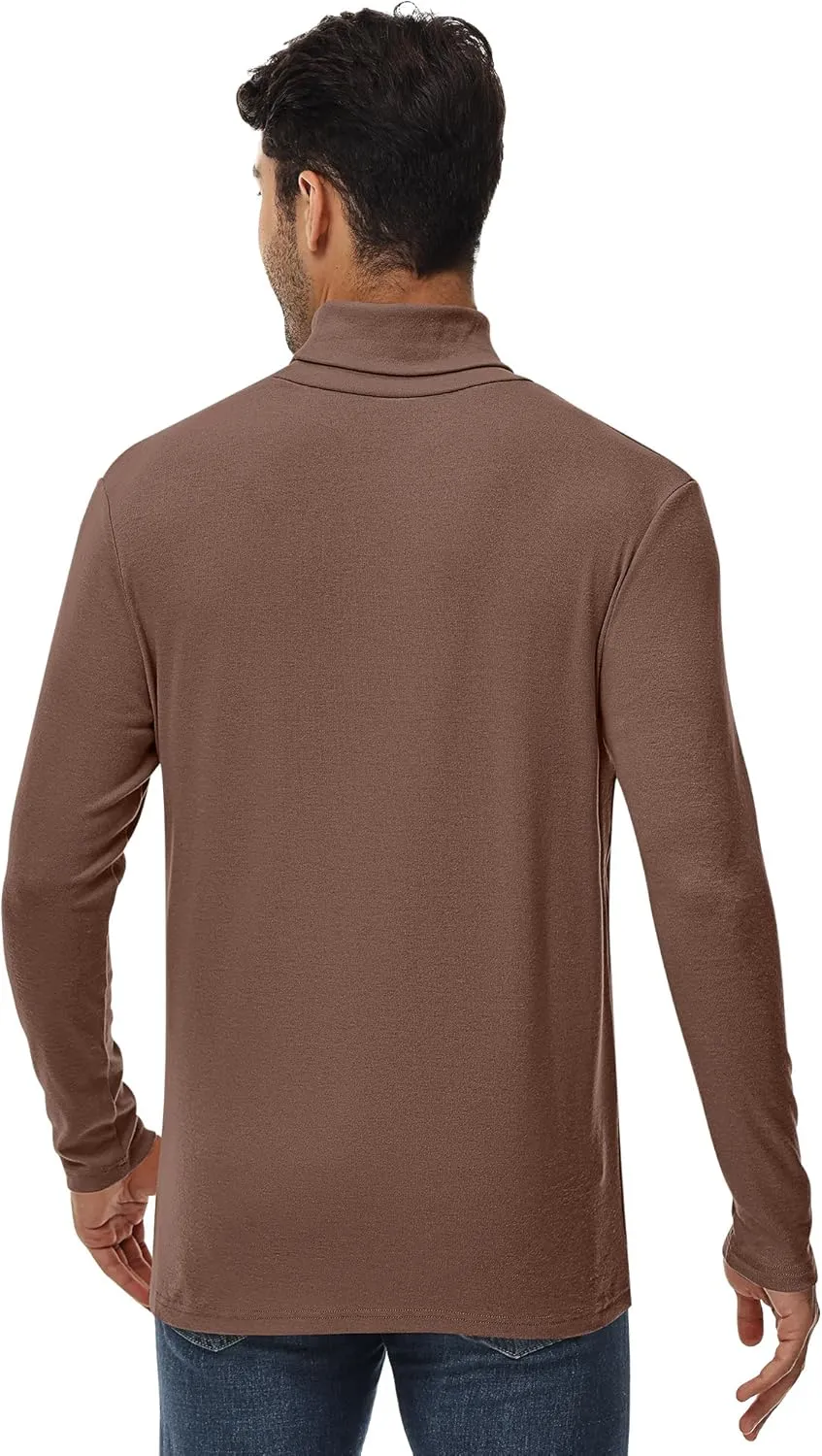 Ficerd 3 Pack Men's Turtleneck Shirts, Long Sleeve Cotton Pullover Sweaters Mock Neck Knitted T Shirt Basic Slim Fit Tee Tops