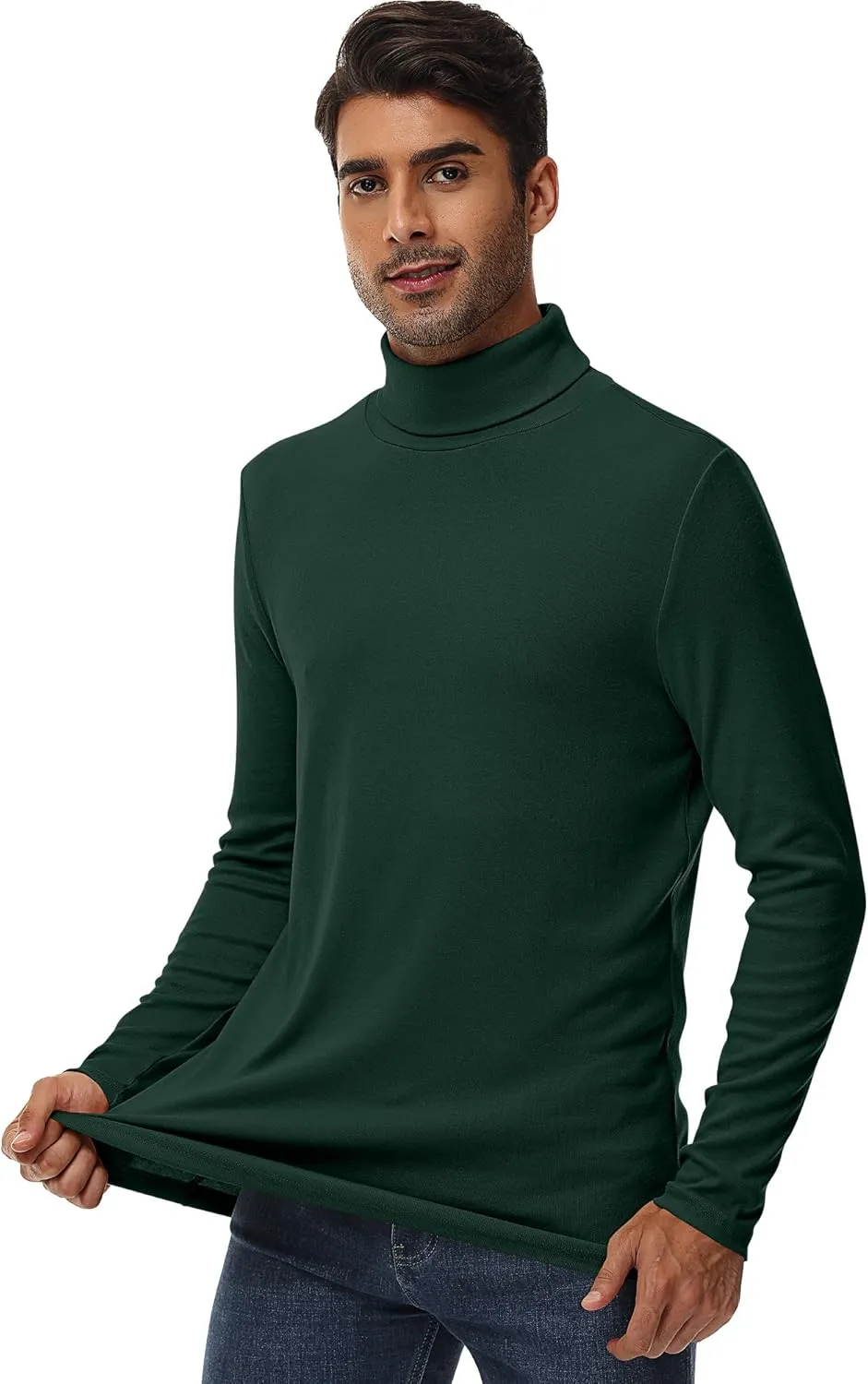 Ficerd 3 Pack Men's Turtleneck Shirts, Long Sleeve Cotton Pullover Sweaters Mock Neck Knitted T Shirt Basic Slim Fit Tee Tops