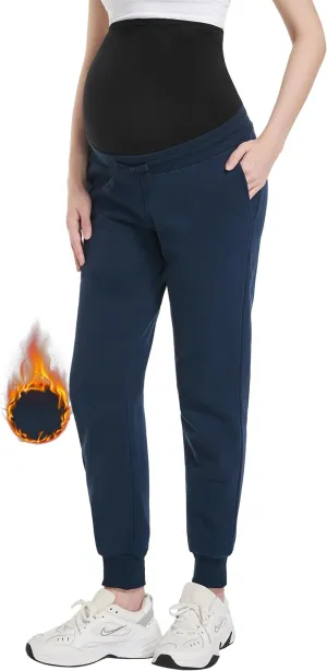 Foucome Maternity Fleece Lined Pants Winter Thermal Pregnancy Joggers Comfy Casual Sweatpants