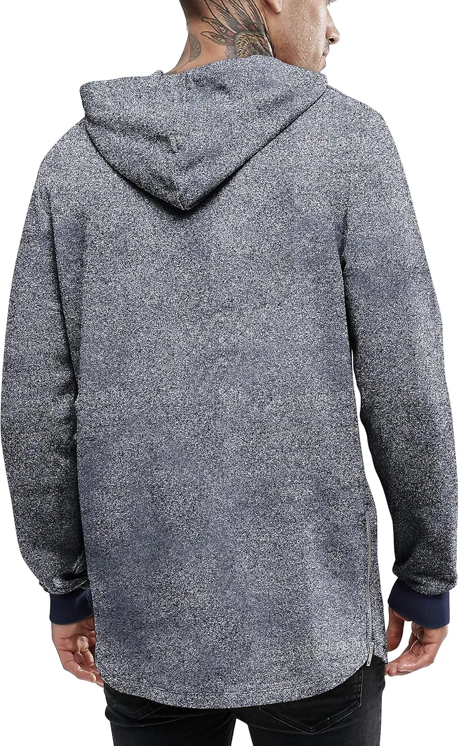 Hat and Beyond Mens Lightweight Marled Longline Zipper Hipster Hoodie Brushed Fleece Pullover