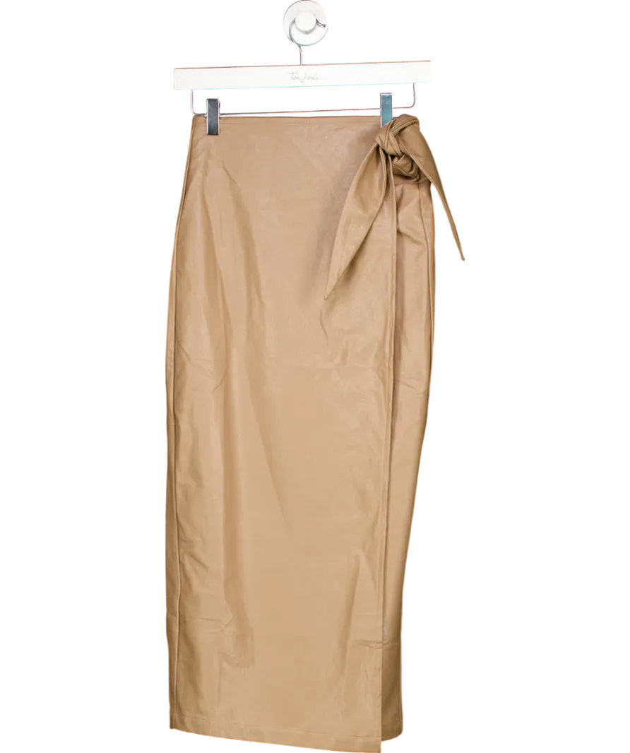 Lily & Lionel Beige Emily Pu Leather Wrap Skirt UK S