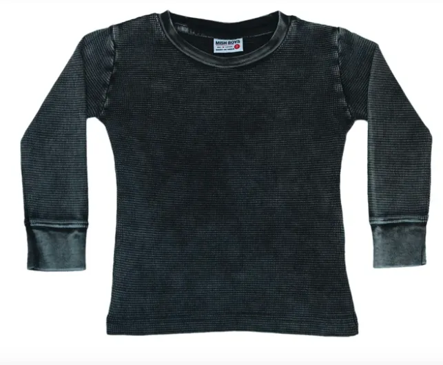 Mish Mish - Long Sleeve Thermal Shirt in Distressed Black