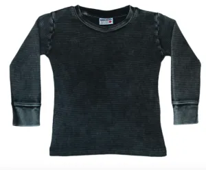 Mish Mish - Long Sleeve Thermal Shirt in Distressed Black