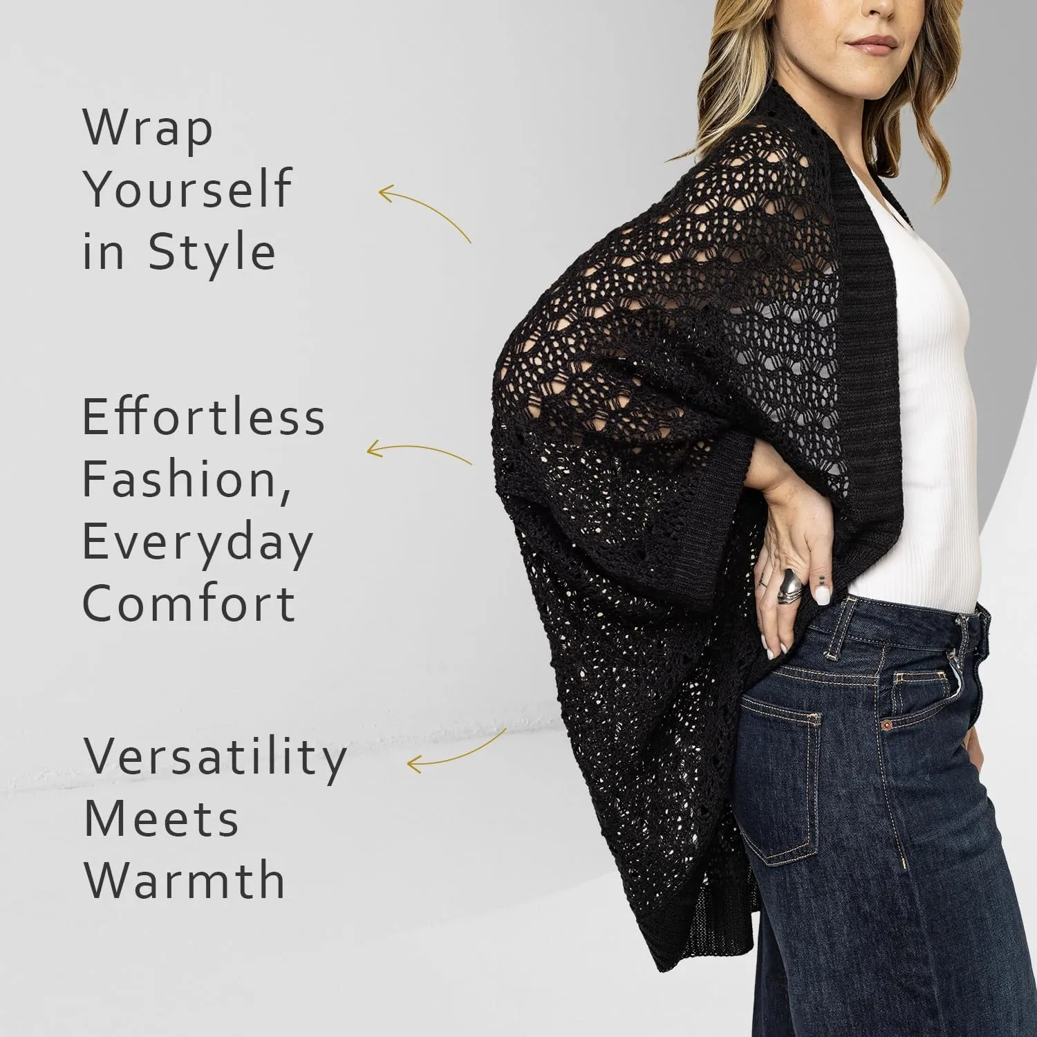 Open Weave Cocoon Shawl for Women, Cardigan Sweater, Lightweight Pashmina Shawl Wrap, Poncho Scarves for Women