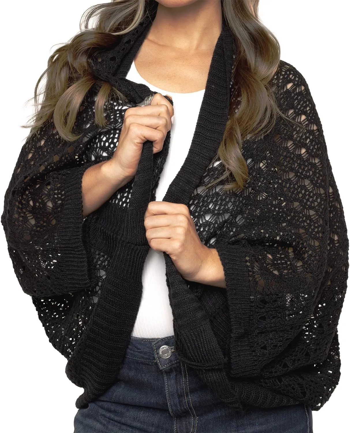 Open Weave Cocoon Shawl for Women, Cardigan Sweater, Lightweight Pashmina Shawl Wrap, Poncho Scarves for Women