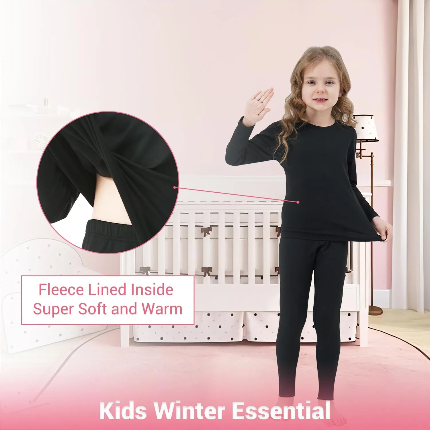 PISIQI Girls Thermal Underwear Set Ultra Soft Long Underwear for Kids Fleece Lined Winter Warm Base Layer Kids Long Johns Set