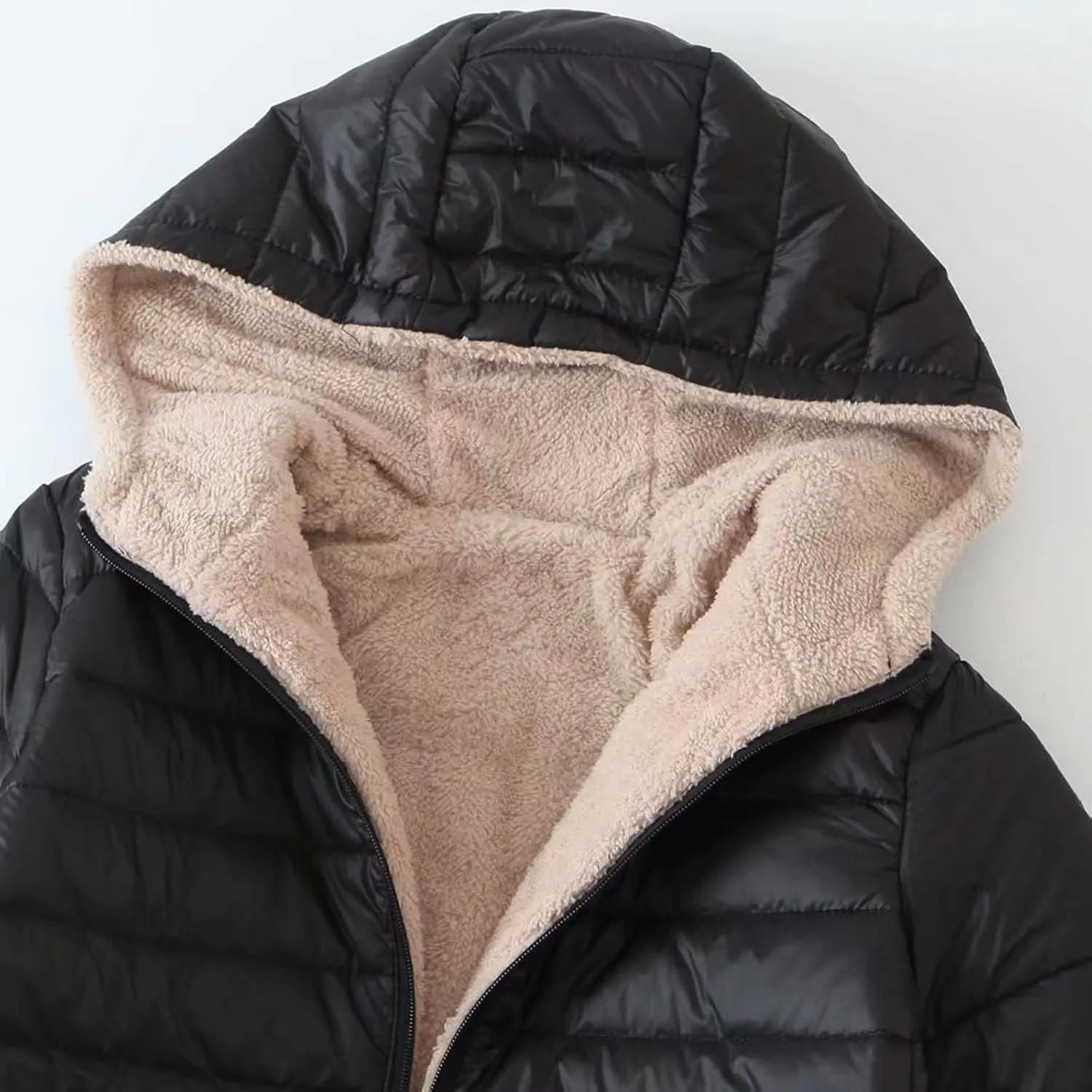 Qeaghou Fleece Lined Winter Coats for Women Warm Trench Coat Furry Windbreaker Ski Jacket Fuzzy Solid Jacket with Hood