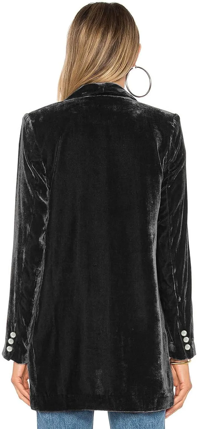 Velvet Blazers for Women Solid Open Front Lapel Cardigan Coat Long Sleeve Fall Winter Office Work Suit Jacket
