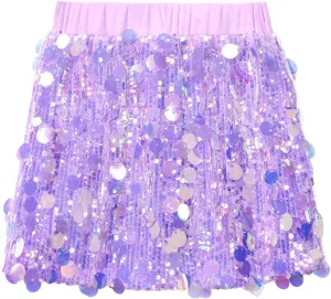 WELAKEN Sparkly Sequin Skirt for Girls Toddler & Kids Elastic Waistband Skirts with Lining
