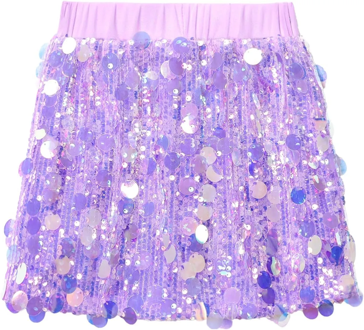 WELAKEN Sparkly Sequin Skirt for Girls Toddler & Kids Elastic Waistband Skirts with Lining