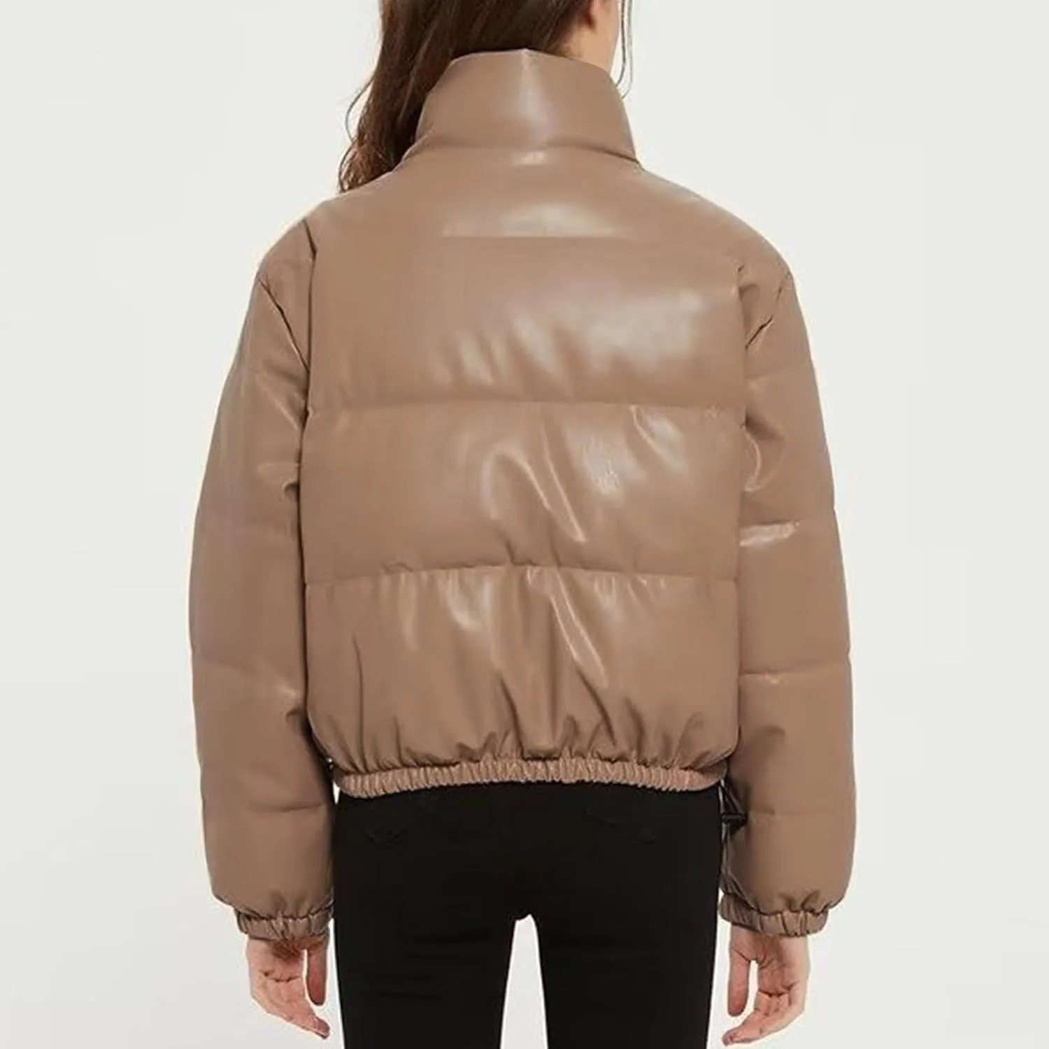 Women Cropped Puffer Jacket Winter Shiny Coat Parka Fashion Zip Up Short Bubble Padded Down Coats Fashion Y2k Outerwear