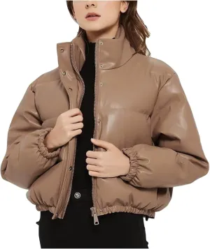 Women Cropped Puffer Jacket Winter Shiny Coat Parka Fashion Zip Up Short Bubble Padded Down Coats Fashion Y2k Outerwear