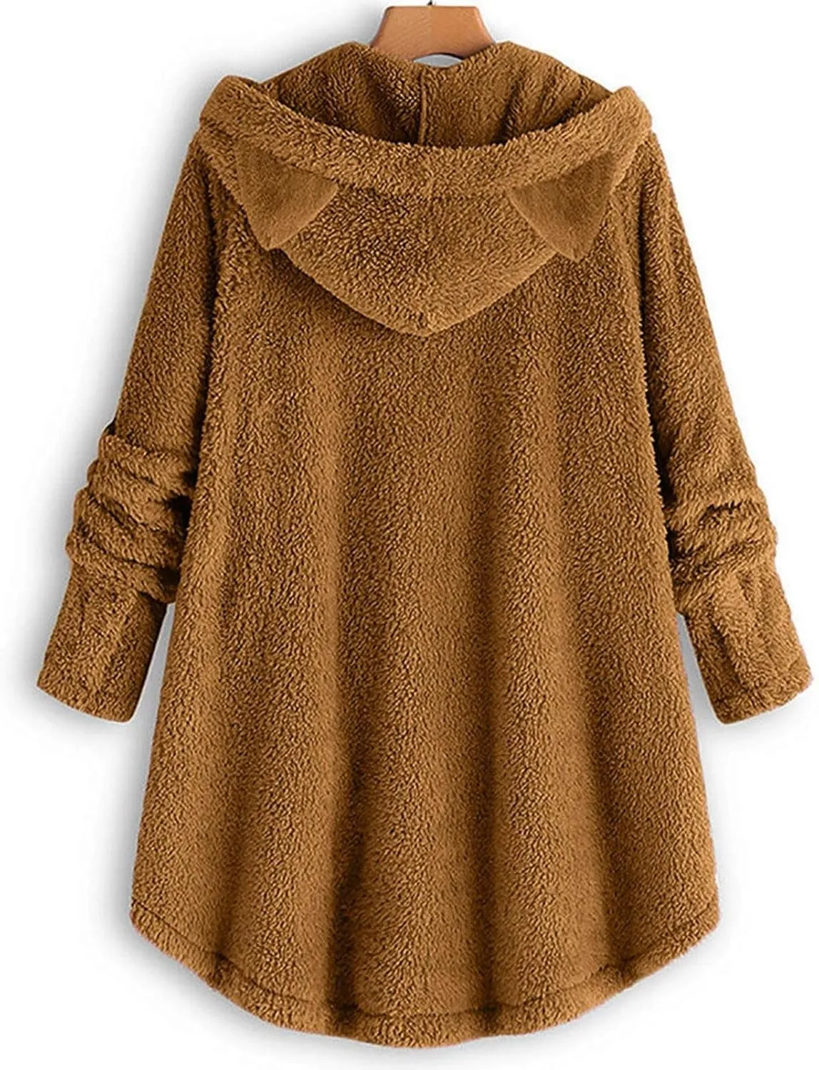 Womens Long Fleece Jackets Winter Hooded Coats Oversized Button Down Cardigan Sweater Warm Soft Jacket with Pockets