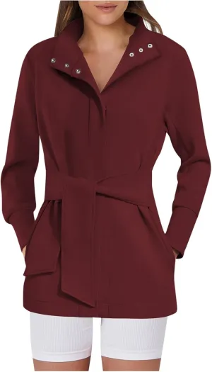 Women's Trench Coat Short Casual Spring Fall Fashion jackets 2024 Classic Lapel Overcoat Outerwear With Belt