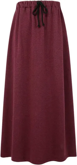 Ylingjun Womens Warm Fleece Lined Long Jersey Skirts Elastic Waist A Line Flared Winter Skirt