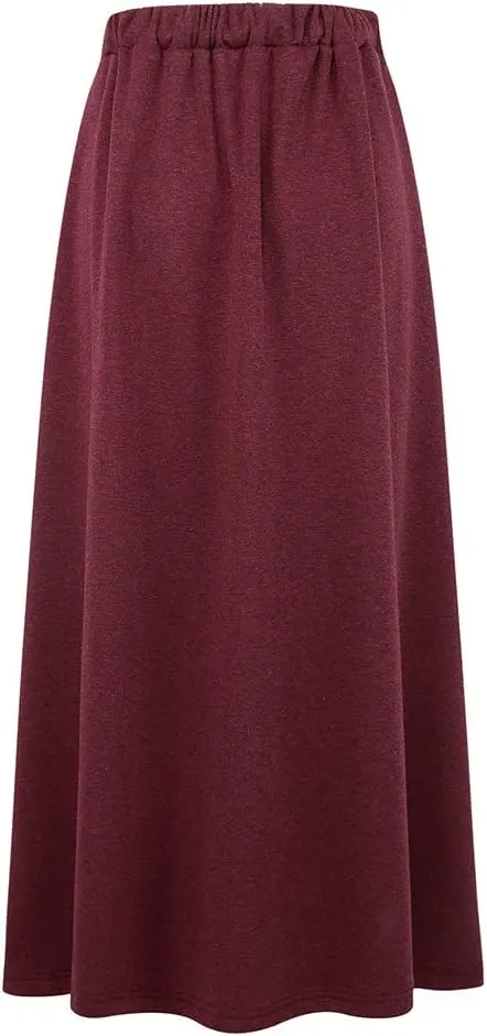 Ylingjun Womens Warm Fleece Lined Long Jersey Skirts Elastic Waist A Line Flared Winter Skirt
